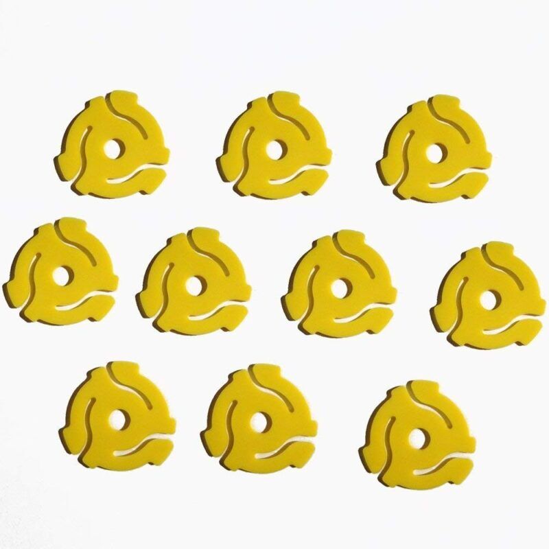 404-10-Pack-TEN-Yellow-Plastic-45-RPM-7-Inch-Vinyl-Record-Adaptor-scaled-1 (10 Pack) TEN Yellow Plastic 45 RPM 7 Inch Vinyl Record Adaptor